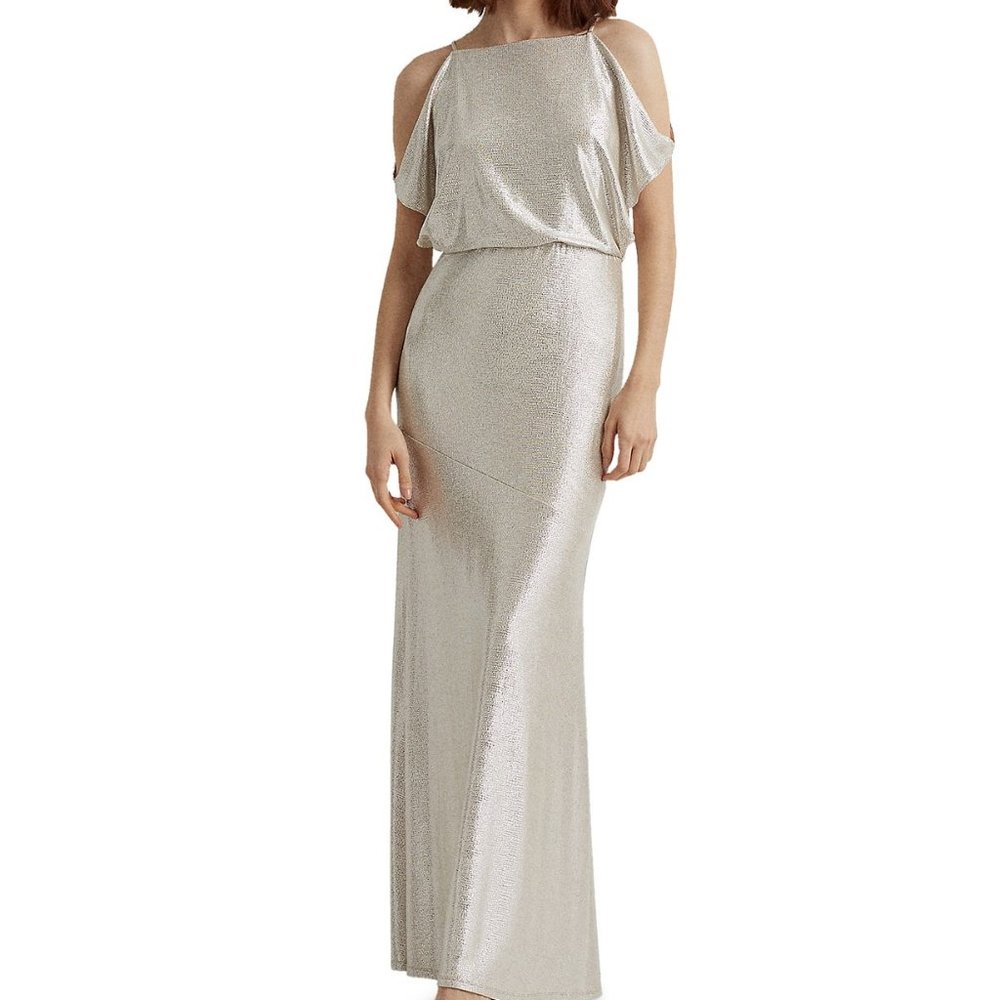 Lauren Ralph Lauren Metallic Cold-Shoulder Gown